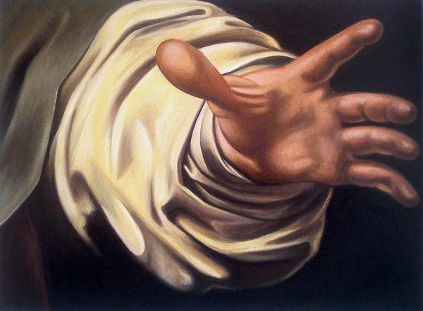 kopie - Caravaggio - ruka / detail Večeře v Emauzy /